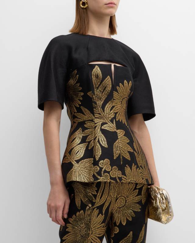 Floral-Embroidered Cutout Top